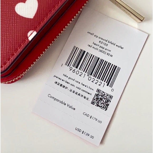 Kate Spade Love Heart Pop Printed Boxed Small Zip Wallet Red - Picture 10 of 10